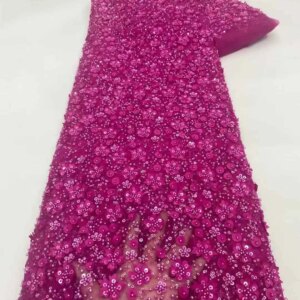 Luxury 3D Lace African Beaded 2025 High Quality Nigerian Sequins With Pearl Lace French Tulle Lace Fabric For Party Dress Sewing