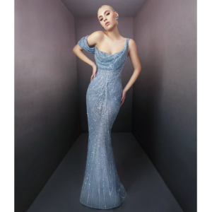 Luxury Blue Evening Dresses Women Sequins Beading vestidos de noche Mermaid Prom Dress Exquisite Party Gowns Customized