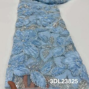 African Mesh Sequins Lace Fabric 5 Yards 2025 High Quality Beads Lace Nigerian French Mesh Lace Fabric for Wedding Dress Sewing