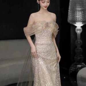 Shiny Rhinestone Beading Evening Dresses Gorgeous Mermaid Host Light Luxury Graduation Wedding Bride Party Prom Gowns New