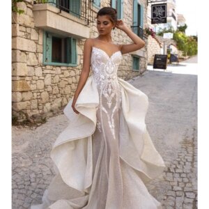Charming Strapless Wedding Dress 2025 Elegant Bridal Gown with Detachable Skirt Charming Mermaid Floor-length Gown Customized