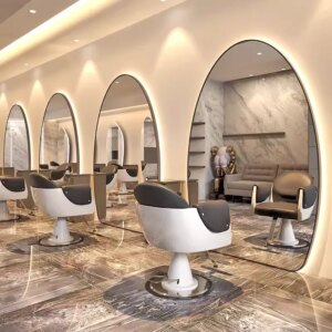 Bojue Barber shop mirror hair salon special LED with light wall mounted simple European style hair cutting mirror salon mirror