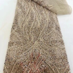Latest Nigerian Lace Fabric Gold Lace Fabric Beaded Lace Fabric African Lace Fabric 2025 High Quality For Wedding Dress A1055-1