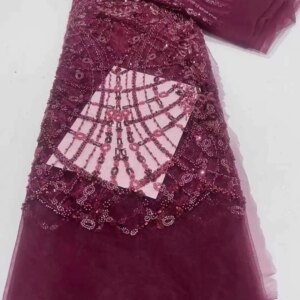 African Sequins And Beaded Lace Fabric High Quality 2025 Newest French Mesh Tulle Lace Fabric For Women Party Wedding Dresses