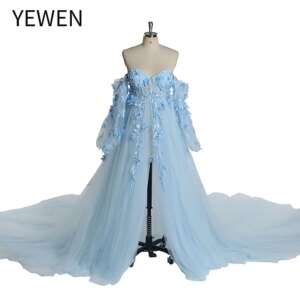 Off Shoulder Applique Long Sleeve Tulle Maternity Dress for Photo Shoot Baby Showers YEWEN YW221109