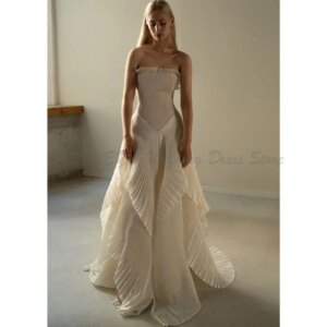 Elegant Wedding Dresses Evening Strapless Sleeveless High Quality Floor Length Design Asymmetrical Banqut Prom Party Set Gowns