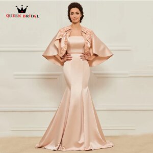 Mother of the Bride Dresses 2023 Beading Appliques Mermaid Prom Gowns Luxury Party Evening with Jacket vestidos de noche SN08