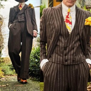 Pinstripe Men’s Suits 3 Pieces Peaked Lapel Formal Wedding Groom Wear Tuxedos Party Formal Business Sets