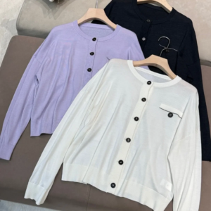 Silk Wool Blend Women Knitted Cardigan 2025 New Single Breasted Round Neck Long Sleeve Casual Female Sweater