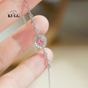KUGG 100% 18K White Gold Bracelet Elegant Gentle Style Real Natural Pink Diamond Bracelet for Women High Birthday Gift