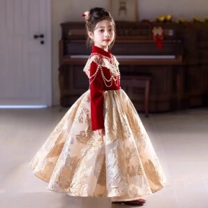 Chinese style children’s dress Chinese new birthday banquet princess dress flower girl wedding piano performance dress