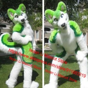 Washable With Water High Quality EVA Luxury Plush Imitation Fur Green Wolf Mascot Costume Cartoon Suit Role Play Adult Size 080