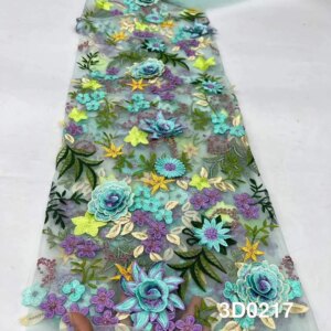 2025 Luxury 3D Lace Fabric Dubai Hand Beaded Tulle Lace Fabric Embroidered African Nigerian Fabric For Sewing