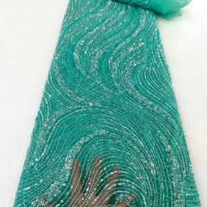 5Yards High-Quality Nigerian Embroidery African Beads Lace Fabric 2025 Sequins for Wedding Evening Dress Sewing