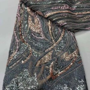 Beaded African Lace Fabric Latest African Lace Styles French Sequins Party Lace Fabrics Tulle Nigerian Lace Fabrics For Bridal