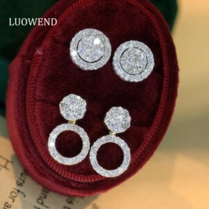 LUOWEND 18K Yellow Gold Earrings Luxury 1.6carat Real Natural Diamond Stud Earrings for Women Elegant Design Wedding Jewelry