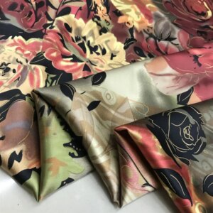 High Quality Silk Thickened 40momme Inkjet Printing Suzhou Satin Peony Cheongsam Clothing Fabric