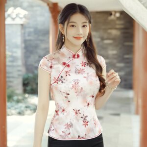 Printed High Quality Real Silk Vintage Chinese Style Cheongsam Qipao Women’s Dress Top Suit