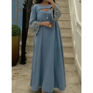 Customized Luxury Bead Crystal Long Sleeves Evening Dresses A-line Scoop Neck Party Dresses Floor-Length Formal Celebrity Dress