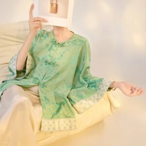 New Chinese style printed shirt temperament light luxury loose