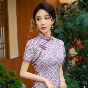 Women’s long slim-fit silk cheongsam mid-length daily wear