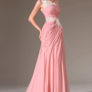 New Pageant Dress with White Lace Applique One Shoulder Mermaid Formal Evening DressCL-757