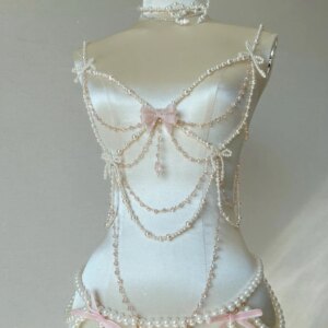 Mermaid Cosplay Illusory Color Pearl Chain Sexy Mermaid Swimsuit Dress Bikini Set Traction Bow Pearl Underwear Set