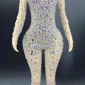 AB Rhinestones Colorful Jumpsuit Dancer Prom Performance Celebrate Outfit Evening Birthday over sizes