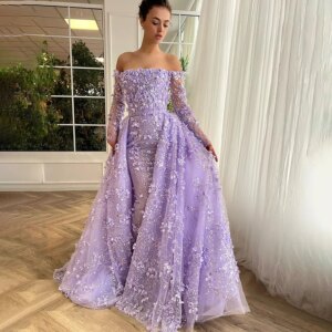 OEING 2025 Exquisite Women’s Evening Dresses A-line Organza Applique 3D Flowers Purple Party Prom Gown Customized