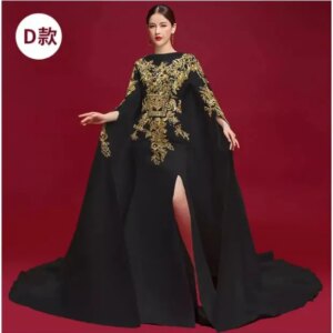 Fashionable Temperament Black Evening Gown Dignified and Atmospheric Chinese Style Stage Cheongsam