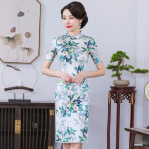 Cheongsam Qipao Women Dress Spring/Summer New High Quality Real Silk Improved plus Size