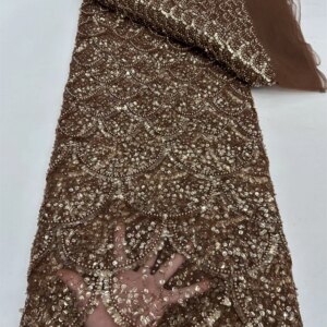 French Sequined Lace Fabric 2025 High Quality Luxury Nigerian Mesh Tulle African Beads Lace Fabric Net Wessing Dress for Women