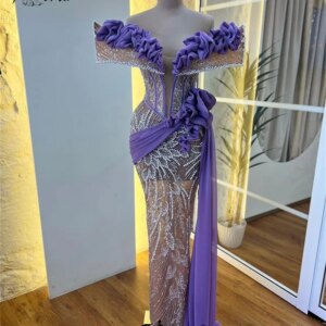 Luxury Beaded Ruffles Mermaid Evening Dress 3D Leaf Appliques Corset Illusion Prom Party Dresses Elegant Formal Occasion Gowns