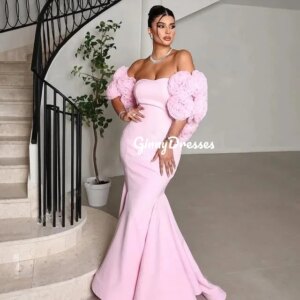 Customized Evening Dresses Mermaid Off-The-Shoulder Neckline Floor-Length Wedding Dress Flowers Zipper Up Sleeveless Formal Occa