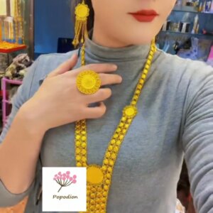 Popodion  New Dubai 24K Gold Plated Bride Wedding Necklace Earrings Party Anniversary Gift Jewelry   YY10391
