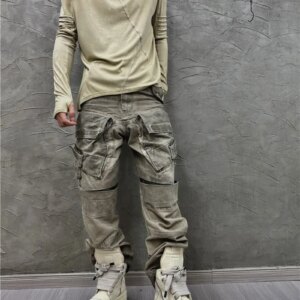 Avant-Garde Waste Land Retro Tactical Overalls Multi-Pocket Stitching Personality Matchet Pants Casual Trousers