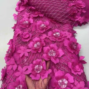 Latest African 3D Flower Lace Fabric Embroidery French Mesh Lace Fabric With Sequins Groom Nigerian Tulle Lace For Party Dresses