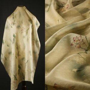 Micro-Transparent Digital Printing Linen Fabric Gauze Skirt Shirt Cheongsam New Chinese Fabric