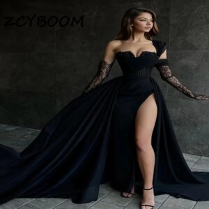 Customized Elegant Satin One-Shoulder A-line 2025 Evening Dresses Strapless for Women Court Train Party Floor-length Prom Dress