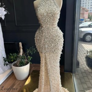 2025  Mermaid Sequins Evening Dresses Shiny Halter Prom Dresses High Split Formal Party Gown Women