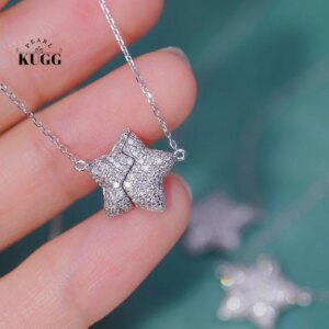 KUGG 18K White Gold Necklace Shiny Star Design 0.40carat Real Natural Diamond Pendant Necklace for Women High Birthday Gift