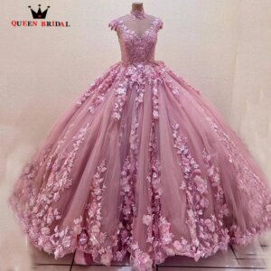 Exquisite Pink Ball Gown Quinceanera Dress 3D Floral Beading Appliques vestido de 15 anos quinceanera 2023 Custom Made LJ36