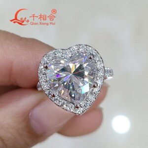 925 Silver D VVS Moissanite Heart Shape Ring 10mm/11mm Men Women Diamond Wedding Dating Gift Fine Jewelry