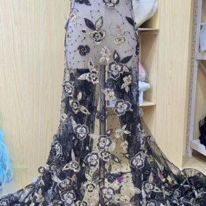 African Nigerian Lace Fabrics, 3D Flower Fabrics, Sequins Pearls, Luxury Beaded Lace, Wedding Bridal Dress Clothes, High Quality