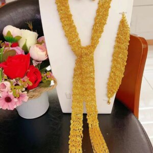 24K Gold-Plated Dubai  Women’s Jewelry Bridal Wedding Luxury Necklace Earring Bracelet Set Women’s Accessories YY10034