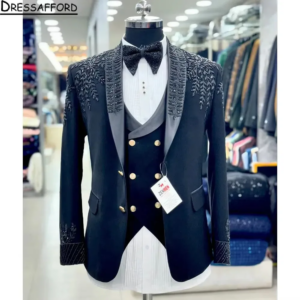 Black Handmade Beading Groom Wedding Tuxedos Formal Suits Men Custom Made Black Prom Blazer Sets Male Fashion