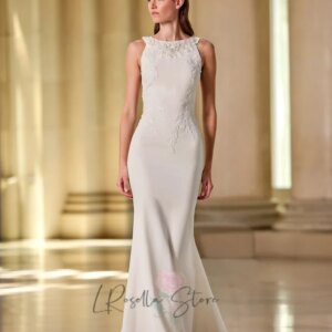 LRosella Elegant 2025 Scoop Neckline Sweep Train Customized Mermaid Bead Applique Lawn Wedding Dresses Sequined Sleeveless Dress