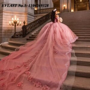 EVLAST Customized Blush Pink Quinceanera Dress Ball Gown Floral Applique Beads Mexico Corset Sweet 16 Vestidos De 15 Anos E3Q510