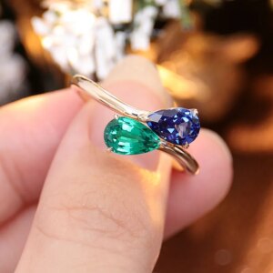 Provence jewelry 10K 14K yellow gold toi et moi ring pear cut lab emerald rings for women engagement wedding anniversary gifts