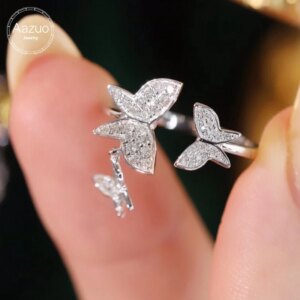 Aazuo Fine Jewelry 18K Solid White Gold Real Diamonds Butterfly Open Ring Gifted For Woman Deluxe Banquet Fashion Jewelry Au750